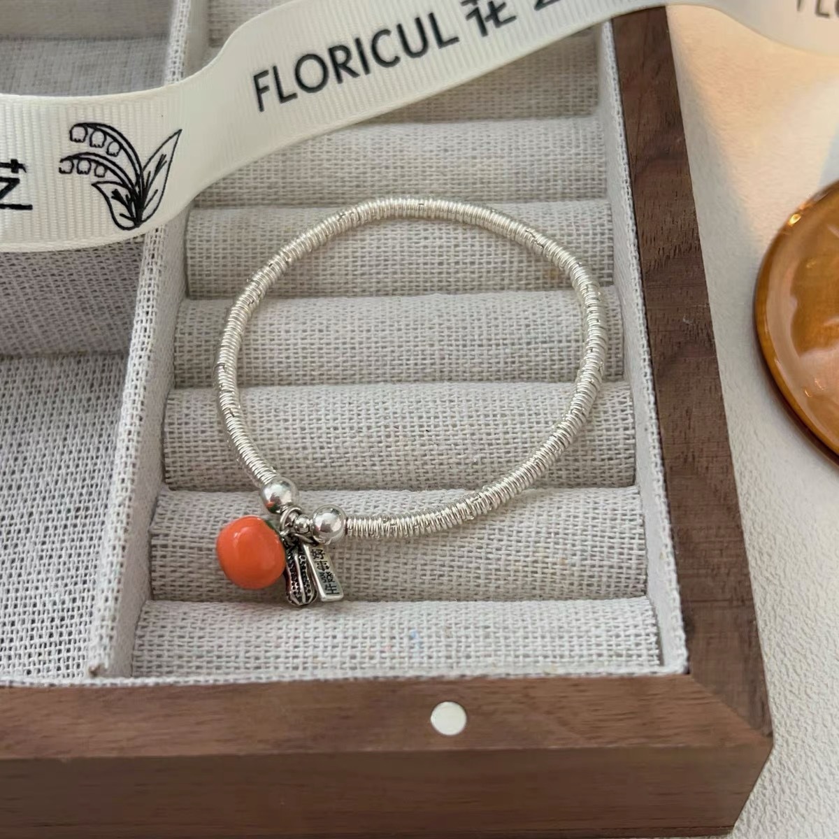 s925 sterling silver good things happen silver ring bracelet for women, new Chinese-style traditional Chinese style winding bracelet, persimmon jewelry gift Application Scenario