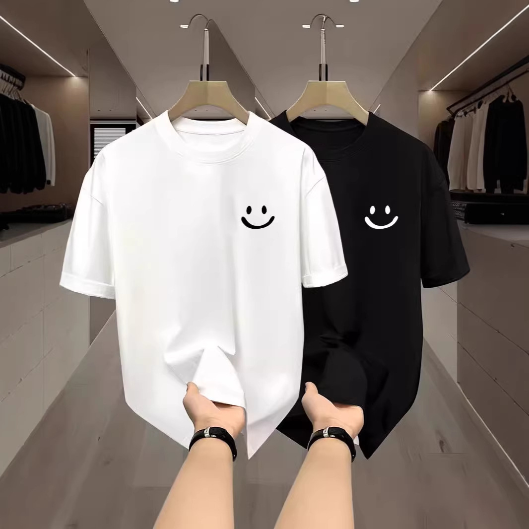 Patrón de cara sonriente versión coreana niña verano manga corta camiseta niño niño manga corta versión coreana