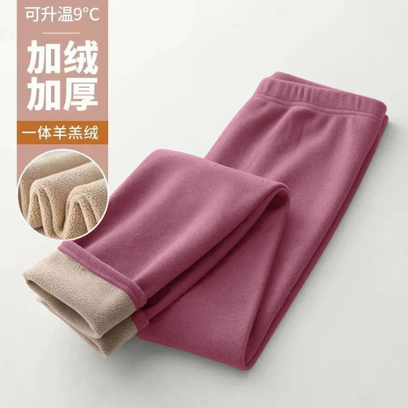 De Rong leggings for women in autumn and winter, thickened cotton pants with added fleece, lamb fleece thermal pants, high-waisted tight thermal underwear