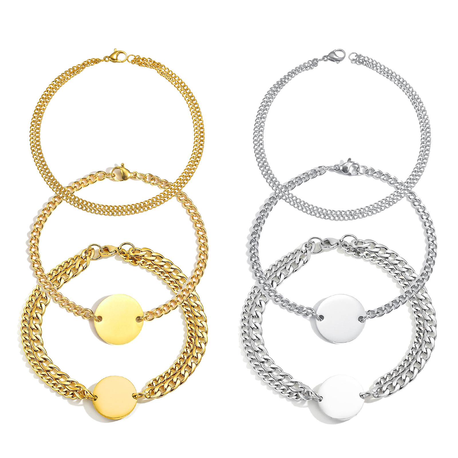 New stainless steel round pendant bracelet set for couples on Amazon cross-border from Europe and America