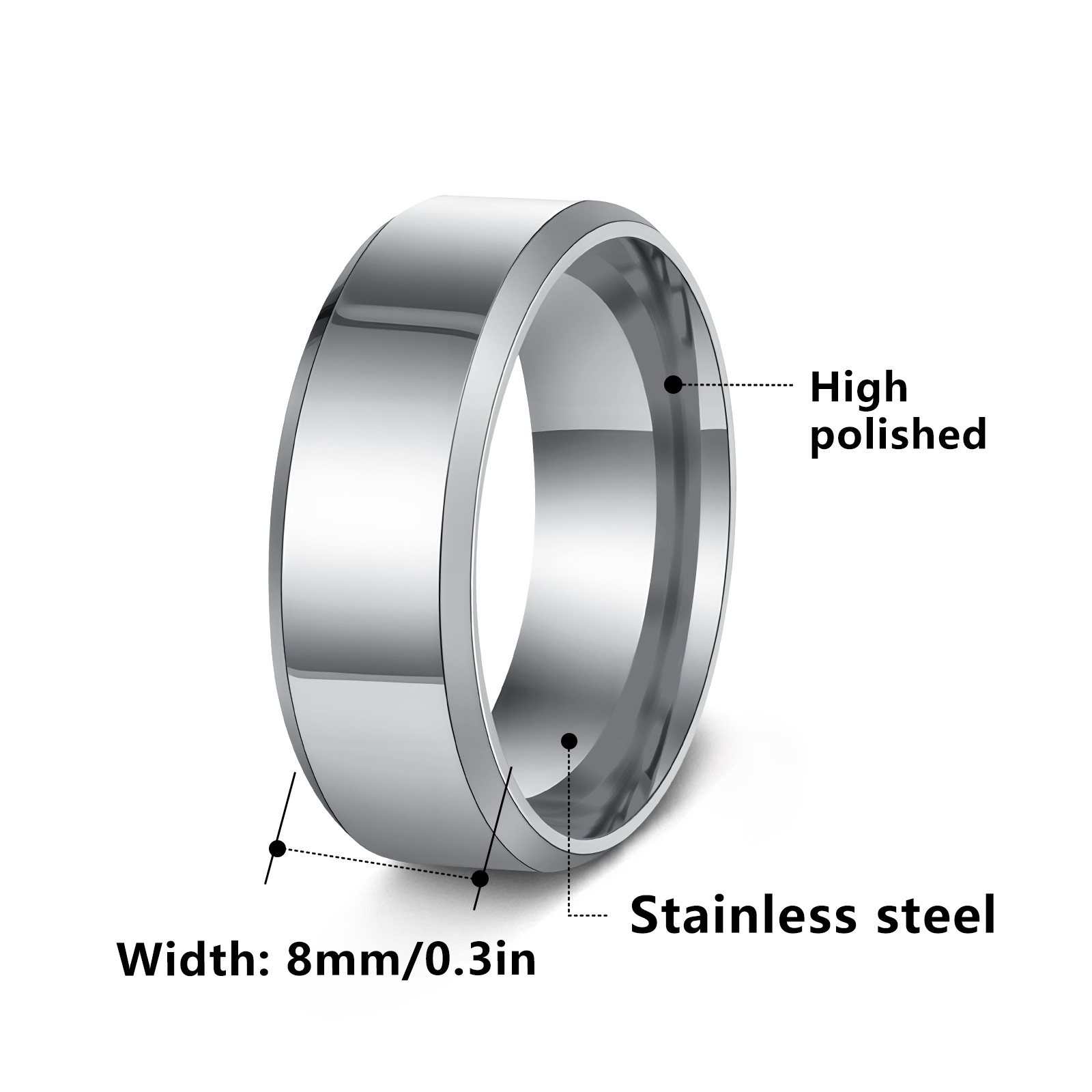 Cross-border European and American 8MM smooth stainless steel men's rings, wedding rings, fashionable accessories, factory jewelry, couple styles, stackable Application Scenario