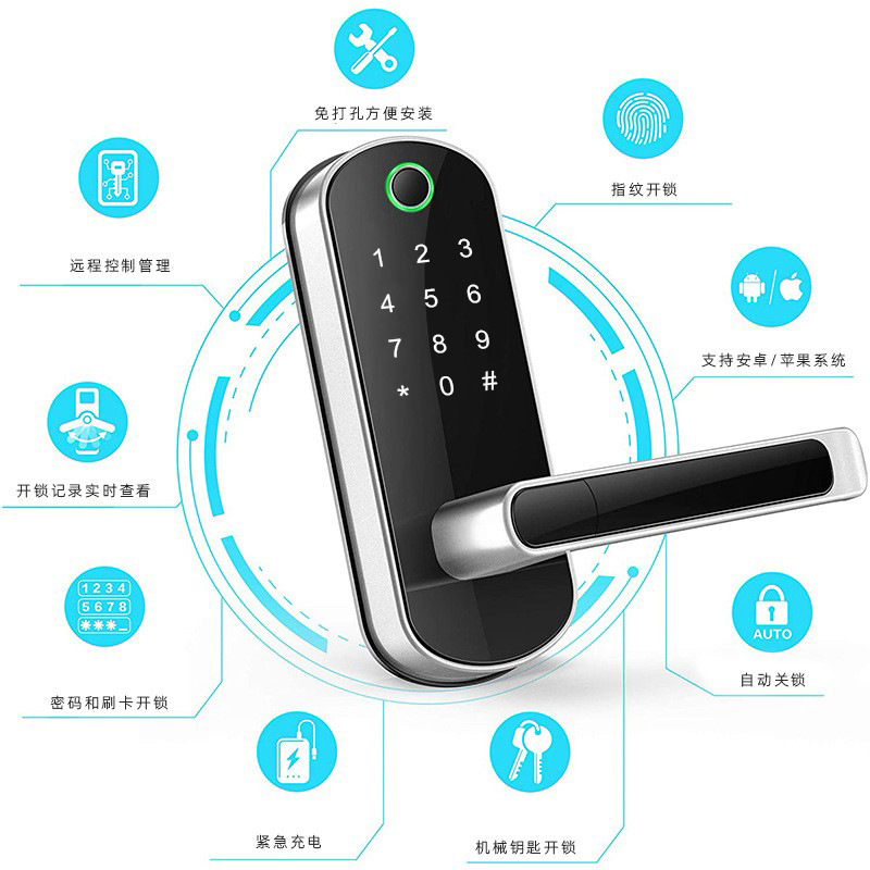 Cross-border single-tongue fingerprint lock, no-hole wooden door combination lock, ttlock, graffiti smart lock, replacement spherical lock manufacturer details Picture