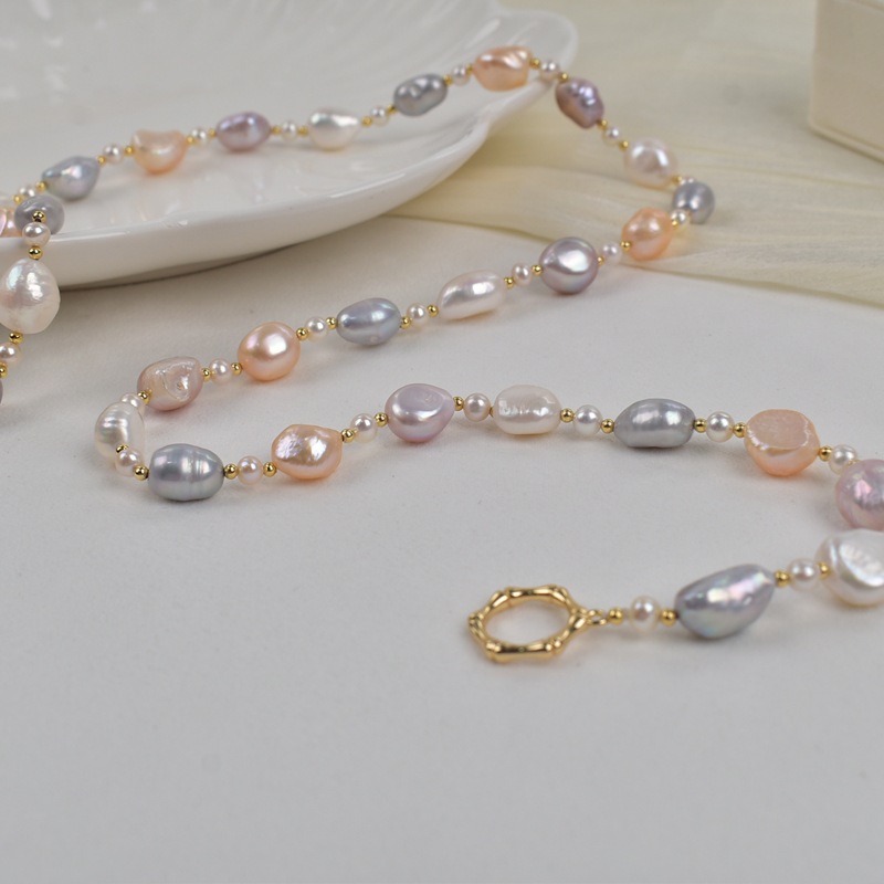 Natural freshwater Baroque pearl necklace for women, light luxury, simple and versatile. Golden OT buckle necklace for long sweater chain Specification image