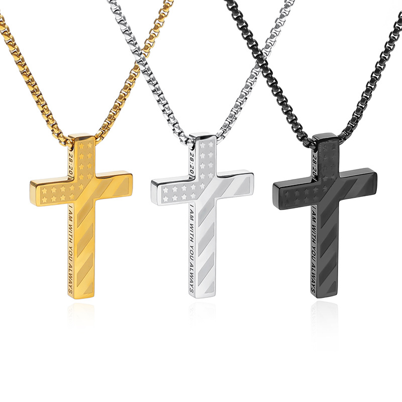 Best-selling stainless steel perforated cross corroded national flag cross necklace titanium steel laser men's pendant in Europe and America