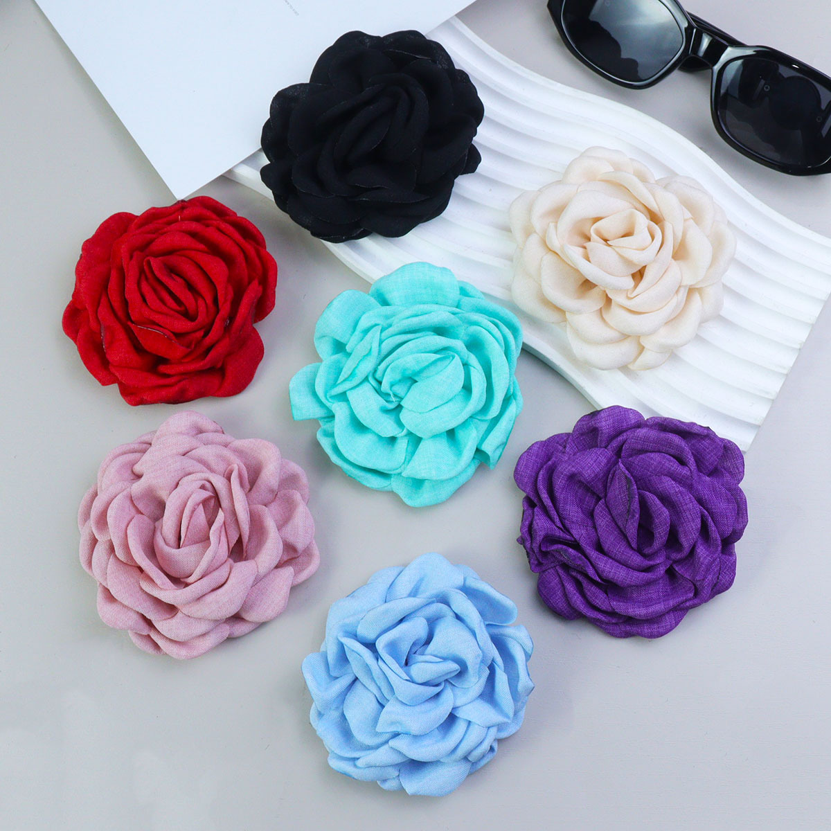 麻布花caro同款玫瑰花立体山茶花服装辅料DIY头花手机壳配饰百搭详情图2