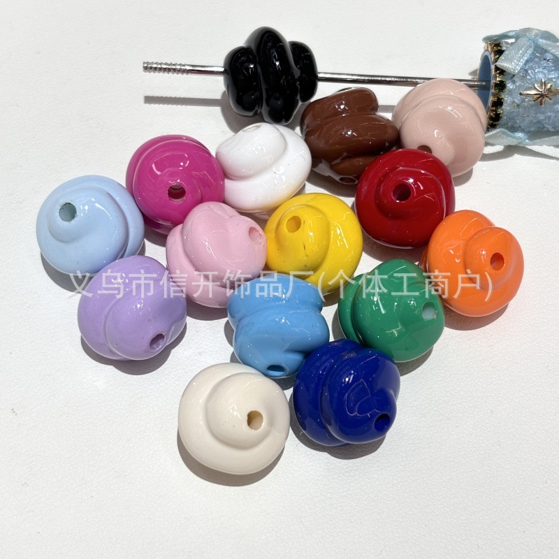 通孔多彩烤漆亚克力粑粑珠手工饰品配件diy手机链钥匙链包挂件材