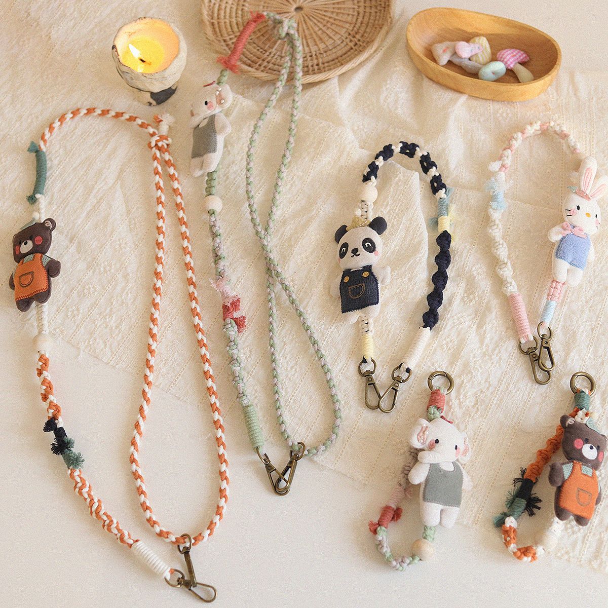 26 Original hand-woven mobile phone lanyard, cute panda doll, long crossbody lanyard, anti-loss, adjustable length shoulder strap