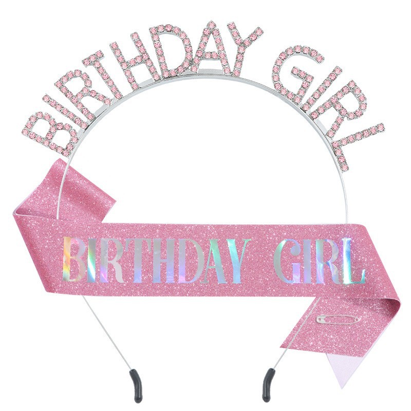 Pink and shiny birthday girl children's headband headband base