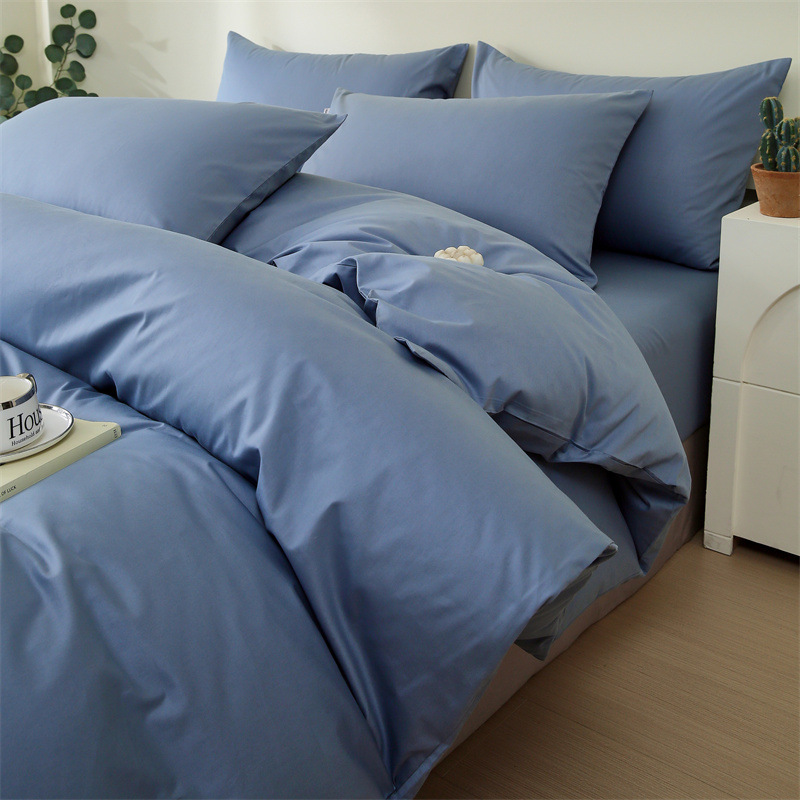 Light luxury solid-color all-cotton brocade bed, four-piece bedding set, simple color-blocking bed sheet, duvet cover, bed hat, Class a, baby and maternal grade Specification image