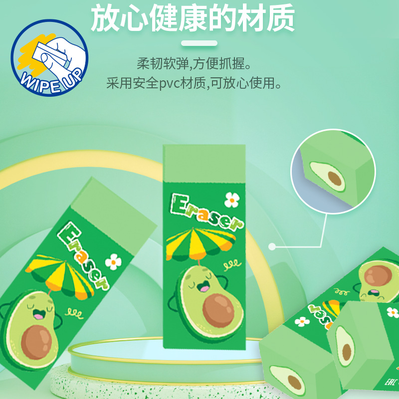 卡通水果牛油果橡皮擦小学生考试铅笔擦儿童文具用品绘画素描橡皮产品图
