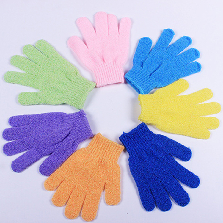 Korean five-fingered bath scrubbing gloves, creative nylon back rubbing and exfoliating gloves wholesale and export, the perfect back rubbing tool