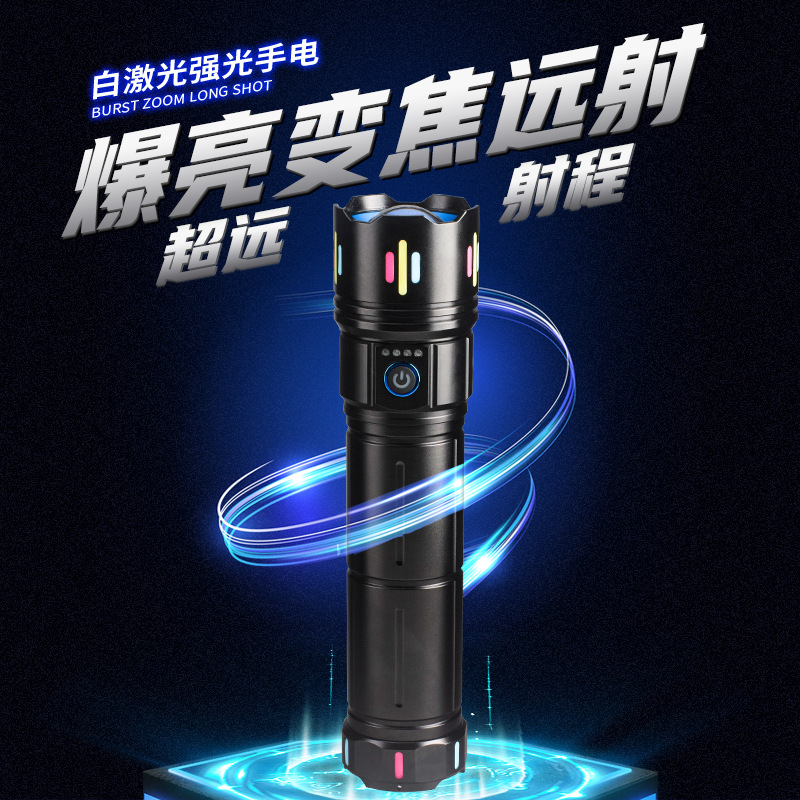 Cross-border high-intensity long-range zoom flashlight, white laser, outdoor patrol and exploration multi-functional portable flashlight with fluorescence Application Scenario