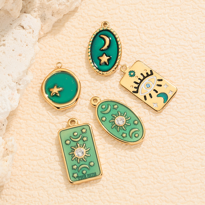 Cross-border European and American Sun, Moon, Stars, Girl Series Fresh stainless steel oil-dripping DIY pendant accessories details Picture