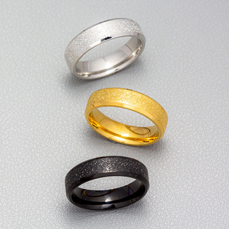 欧美亚马逊饰品货源沙面真空电镀不掉色简约6mm磨砂不锈钢戒指