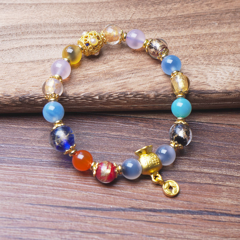 北京雍和半糖香灰糖心琉璃手串福气满满福袋玛瑙手链本命年手饰女
