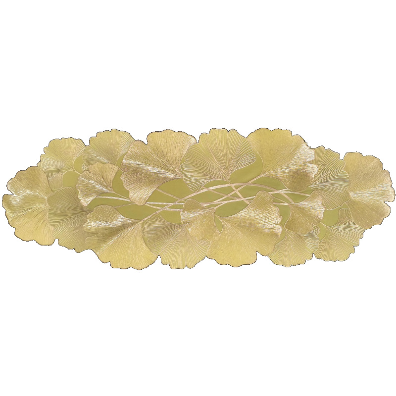 Chinese-style retro ginkgo leaf gilded PVC background long scarf, European-style light luxury waterproof, oil-proof, anti-slip and heat-insulating table flag