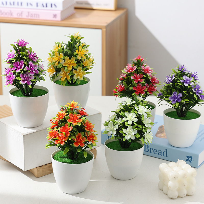 Artificial flower potted plants, indoor home dining table decoration small ornaments, five-leaf plum blossom potted plants, plastic flowers, cross-border plants full figure