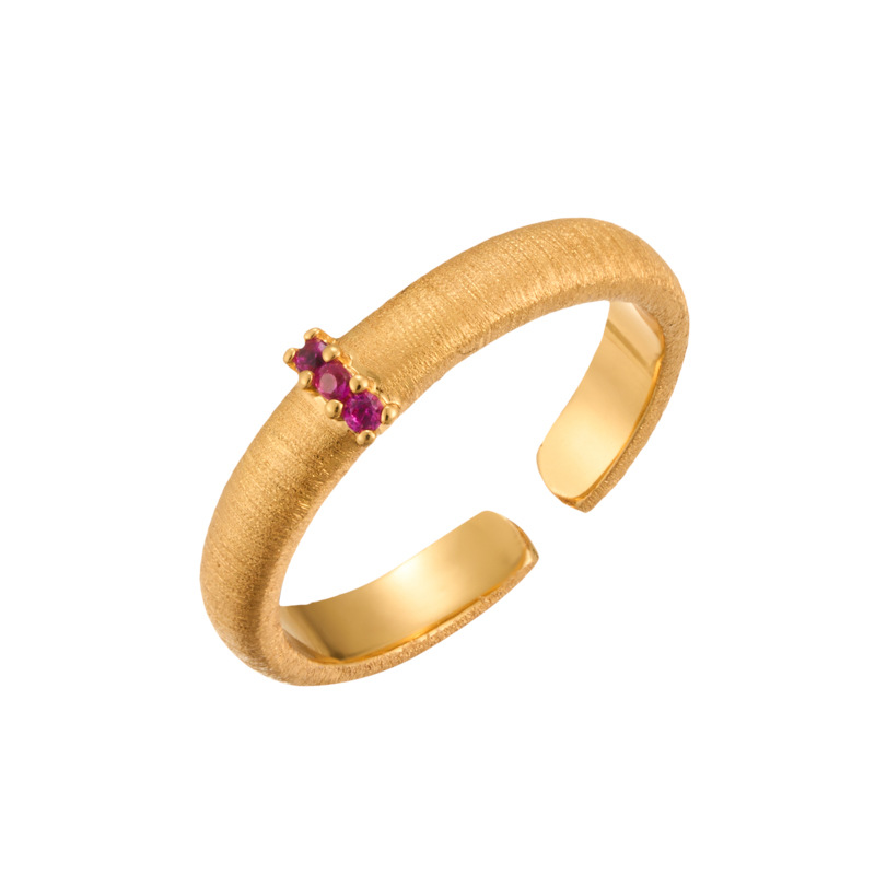 The high-end golden brushed open ring is made of copper alloy with real gold electroplating and slightly inlaid zircon, adjustable index finger ring Item Picture