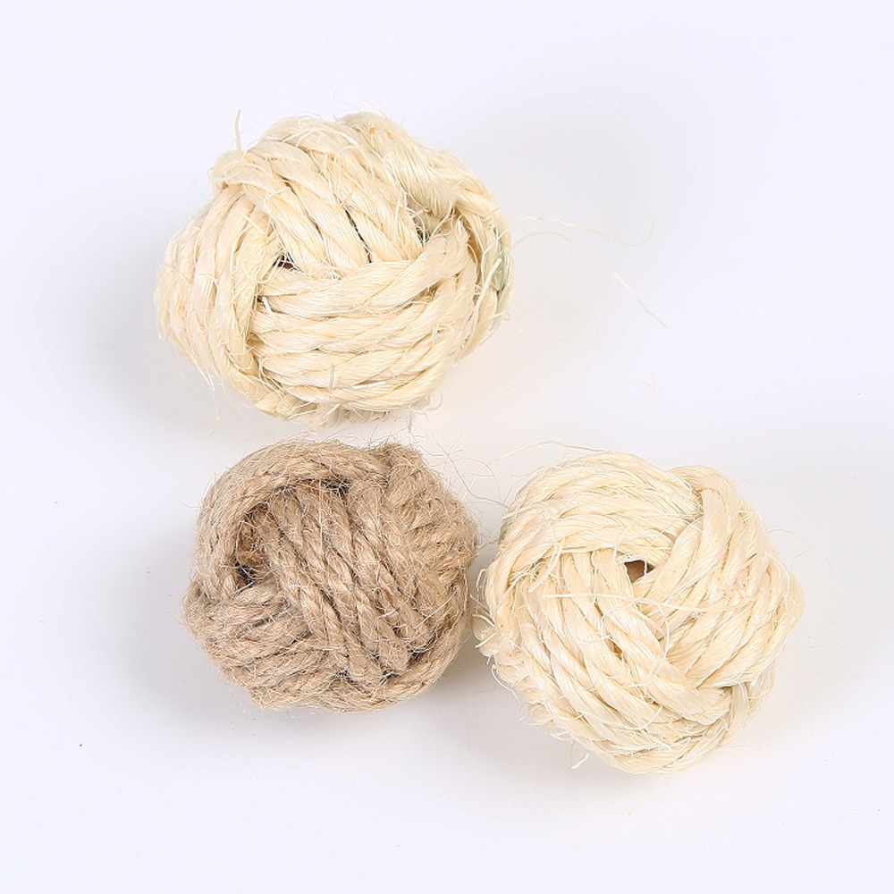 手工编织宠物玩具球配件猫狗玩具球半成品圣诞装饰用品黄剑麻球产品图