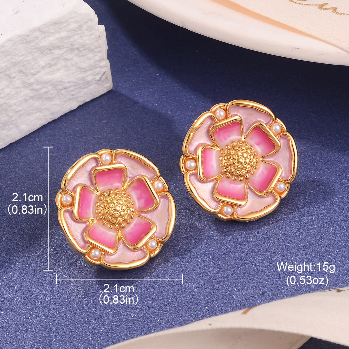 New enamel flower stud earrings with a niche and elegant design sense, 2024 vintage diamond-encrusted oil high-end earrings Application Scenario