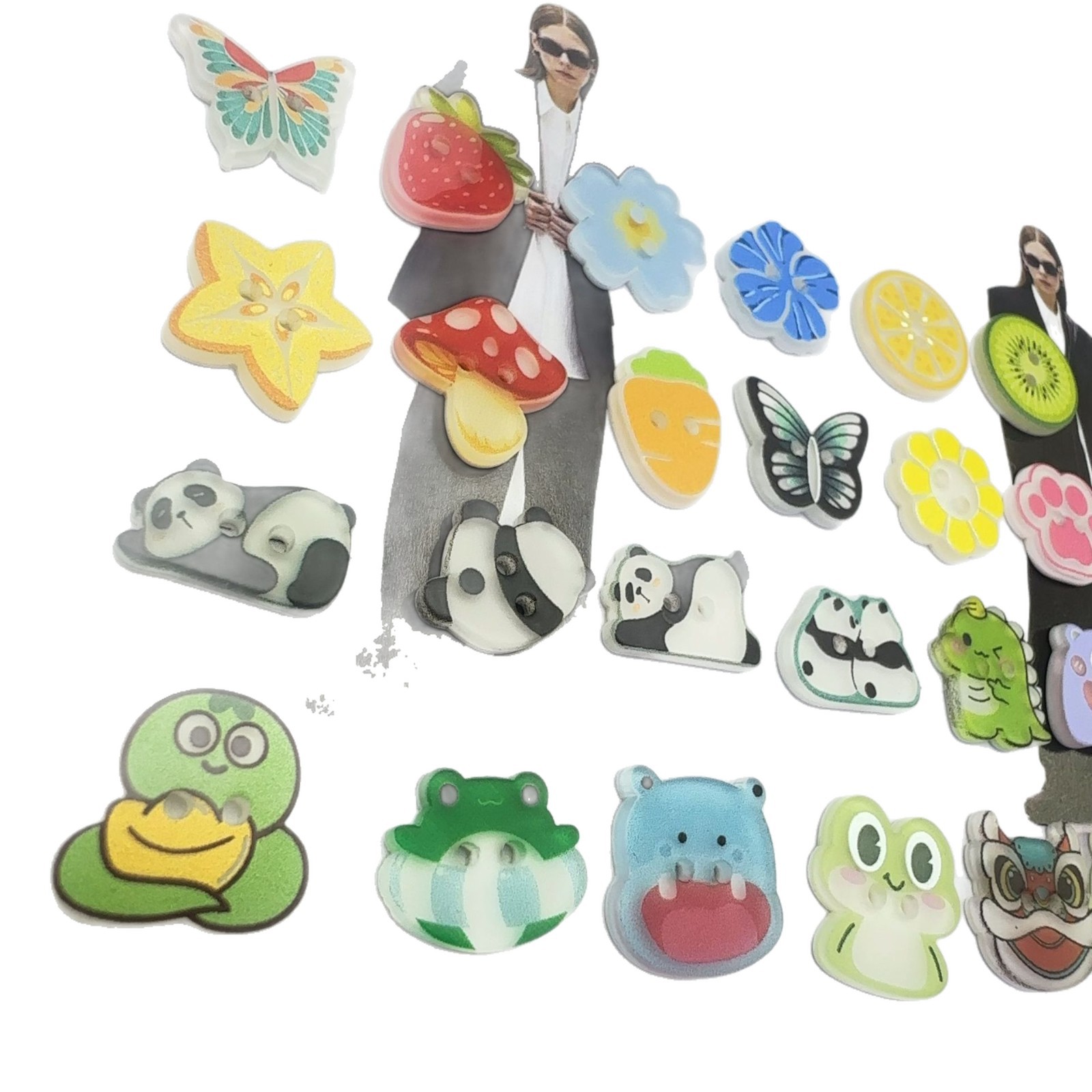 A set of 10 cartoon-patterned metal four-piece buttons, disc buttons and sleeve buttons Item Picture