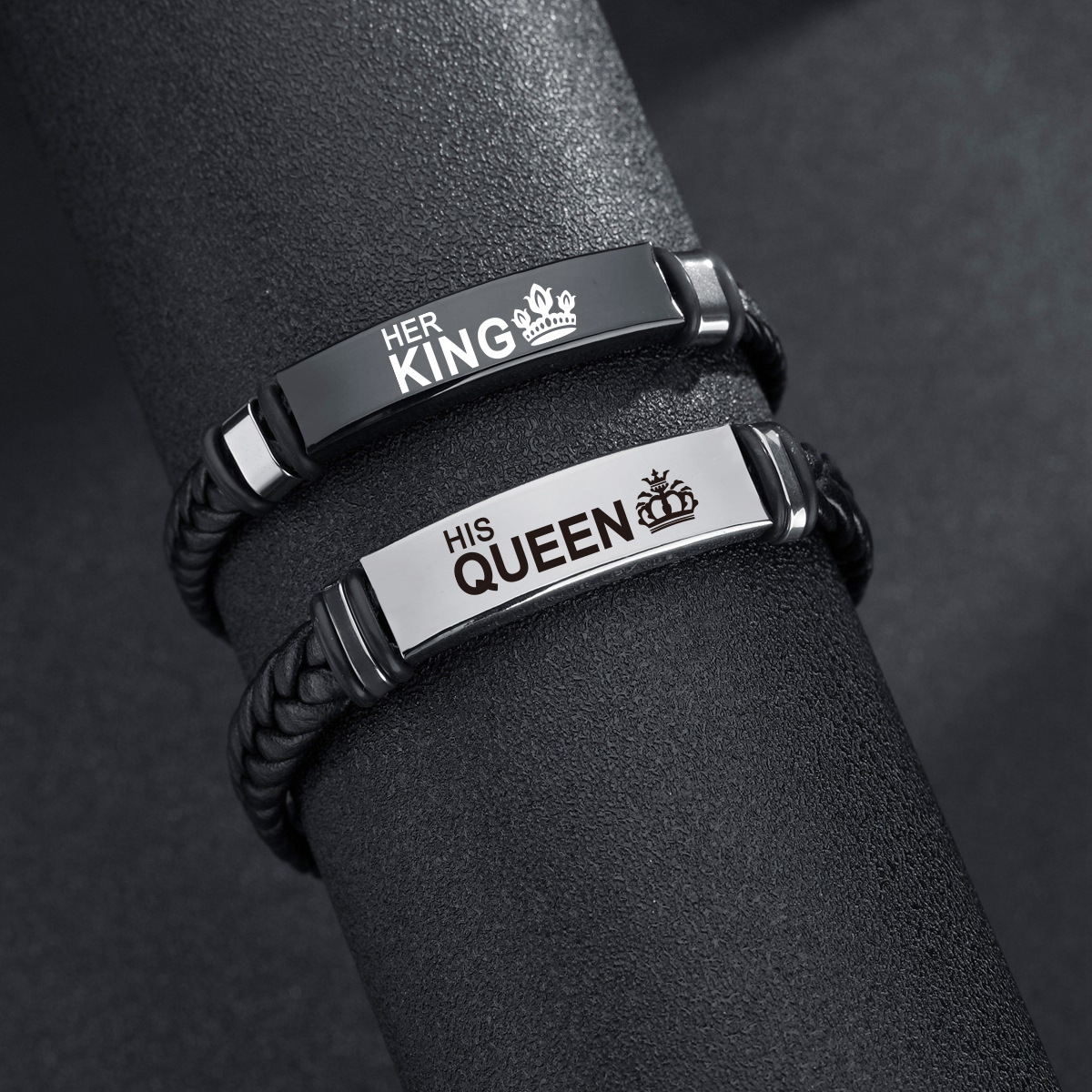 New cross-border Amazon products from Europe and America are now available: stainless steel simple bracelet, couple's leather hand-woven fashionable wristband details Picture