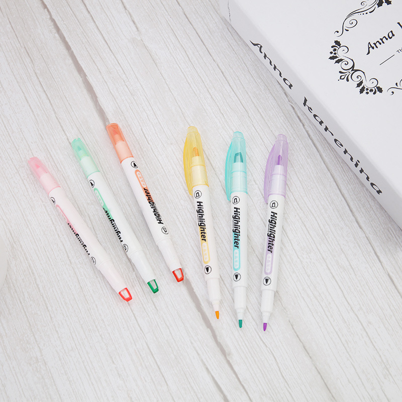 The visible window highlighter, crystal pen tip, student key marking, macaron transparent head, 6-color double-headed highlighter Application Scenario