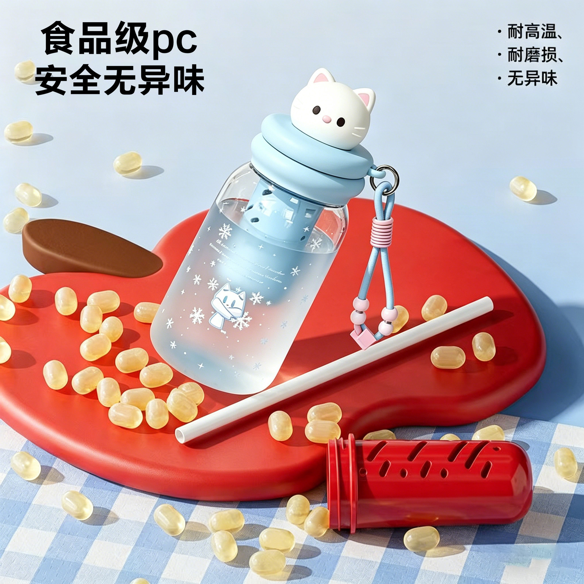 Dunhuang Cultural and creative cute cat-shaped mini luminous book lamp, children's small toy lamp, water cup style plastic water cup Application Scenario
