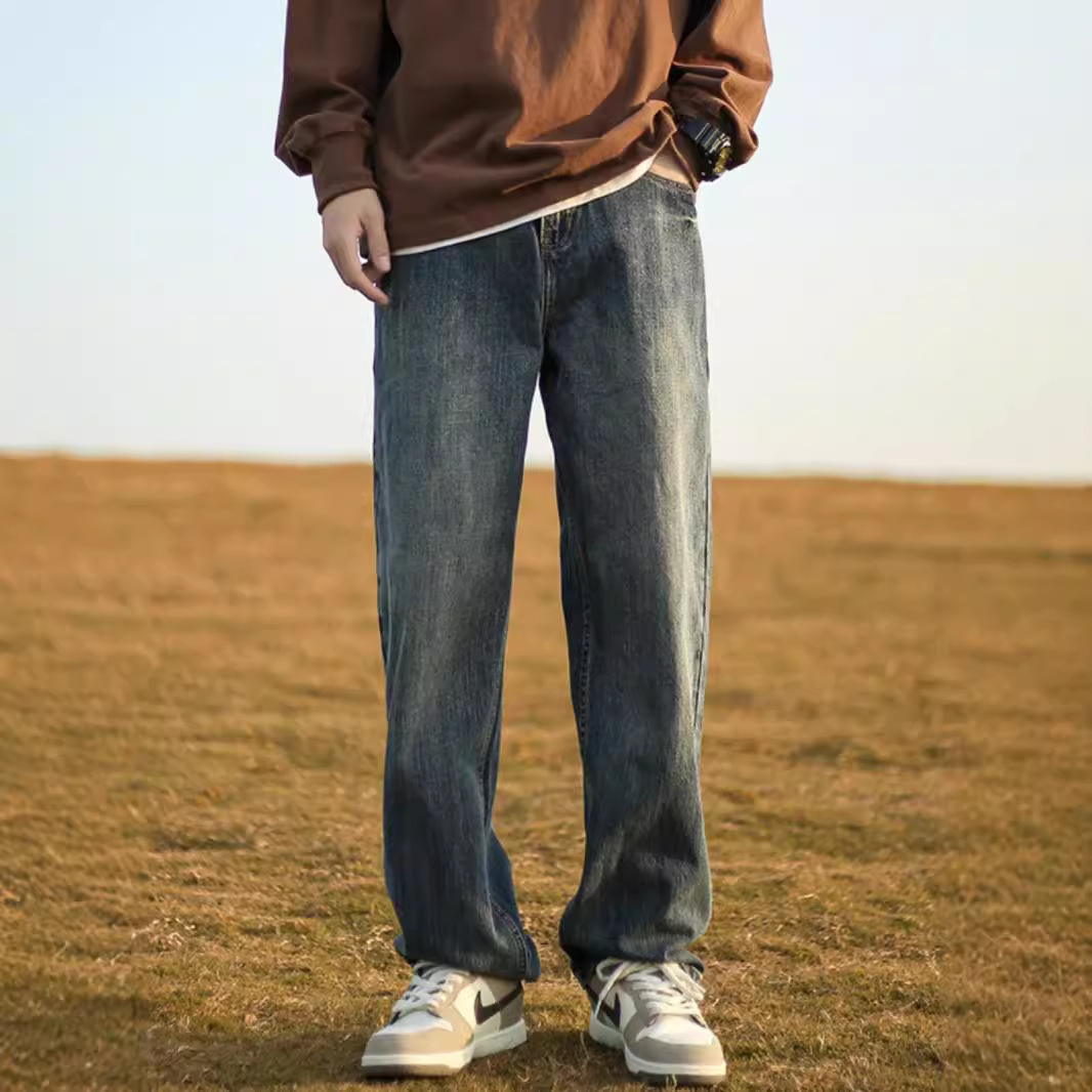 NASA vintage washed jeans for men Spring/Autumn 2025 American high street loose wide-leg straight-leg trousers Specification image