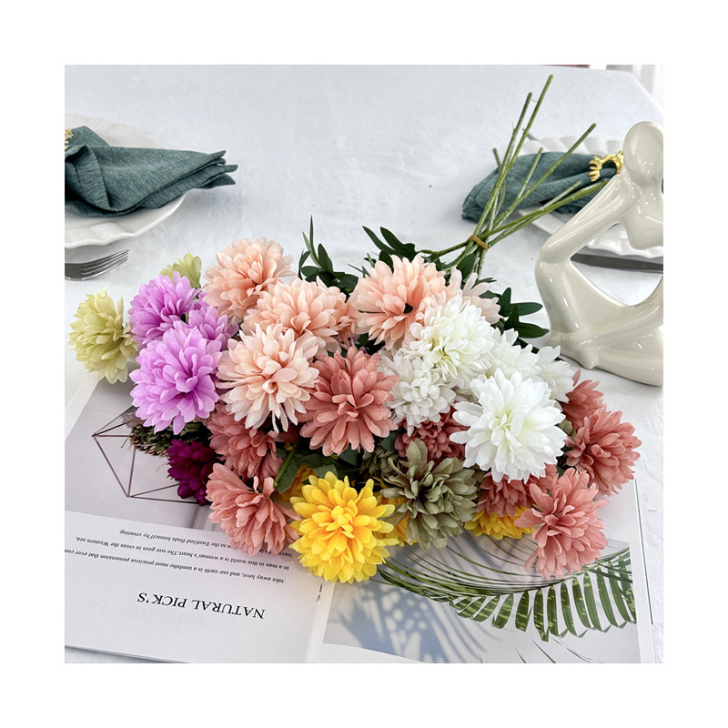 新款单支6头葱头球菊仿真花居家客厅桌DIY插花摆件装饰假花批发详情图5