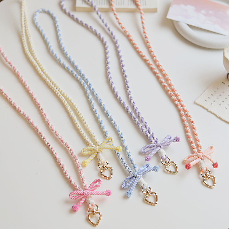 Original new spring and summer candy-colored striped bow, long crossbody shoulder strap, mobile phone lanyard, ID card and name tag neckband