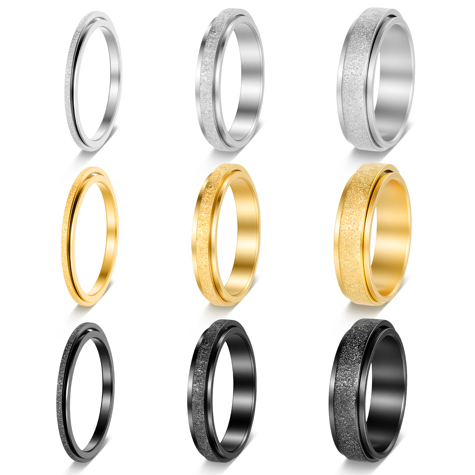 New cross-border stainless steel frosted rotating pressure-relieving fashionable ins style trendy accessory couple ring set Item Picture