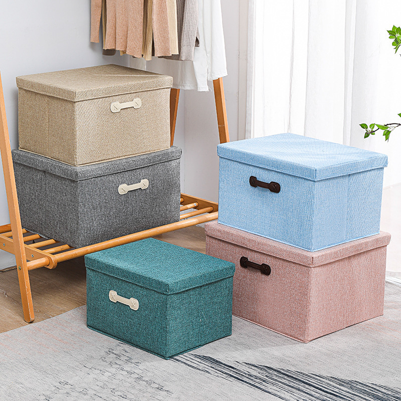 New cotton and linen storage box, foldable wardrobe storage box, drawer-type covered organization box, clothes and toy storage box Specification image