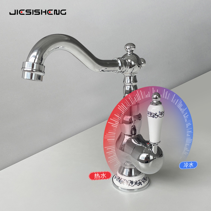 French brass vintage faucet, kitchen, home, bathroom cabinet, washbasin, hot and cold splash-proof faucet, gold Application Scenario