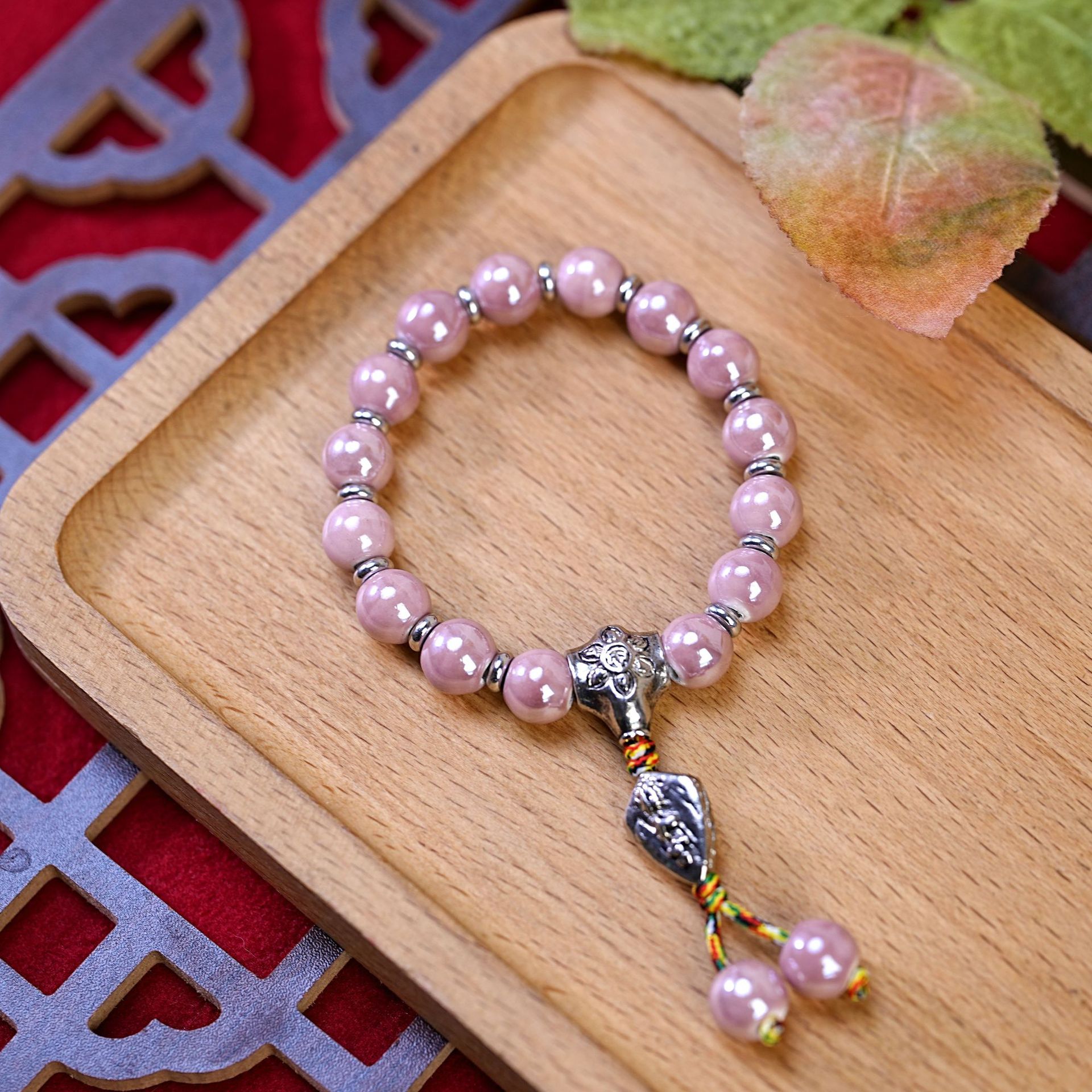 北京香灰瓷佛珠手串文玩女经文吊坠复古琉璃陶瓷手链串珠饰品配饰详情图3