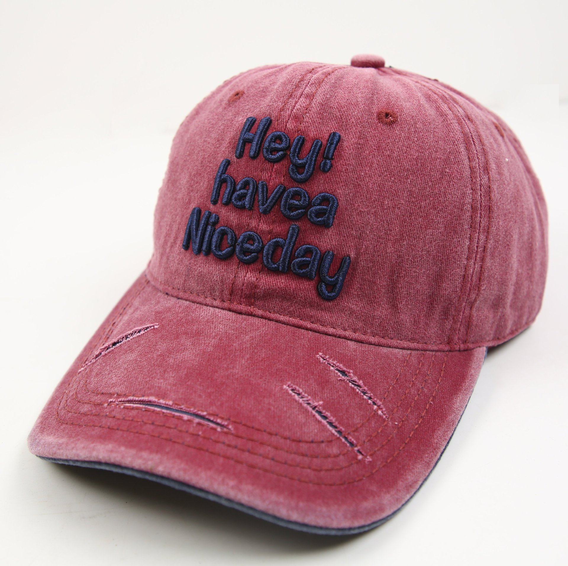 Retro washed denim caps, artistic distressed three-dimensional embroidered letter men's and women's baseball caps, college-style baseball caps Item Picture