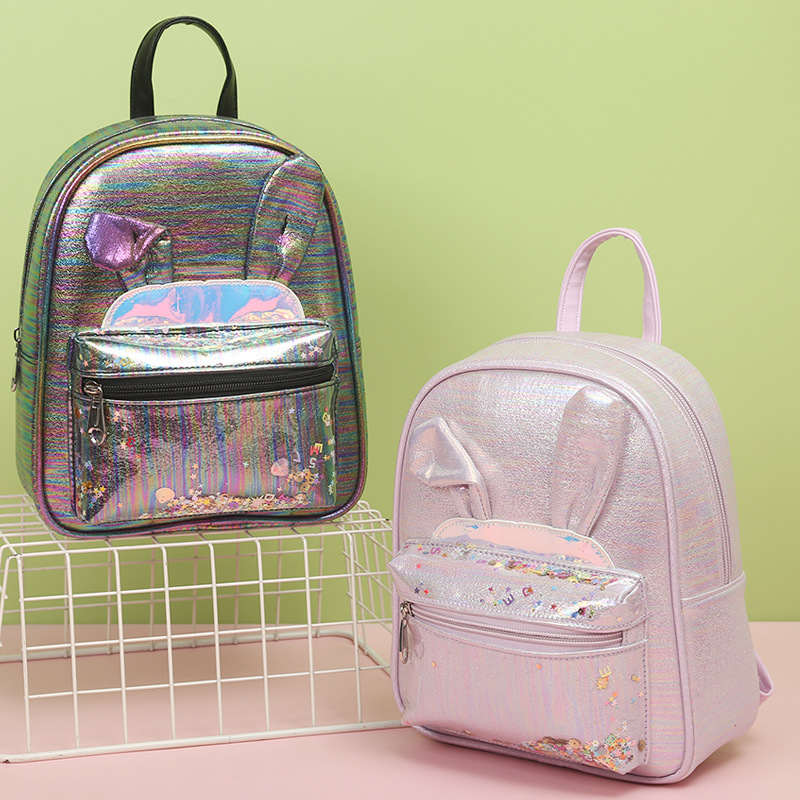 Big Tail cat sequined children's trendy backpack, folded-ear rabbit cartoon princess girls' fashionable and cute children's bag details Picture