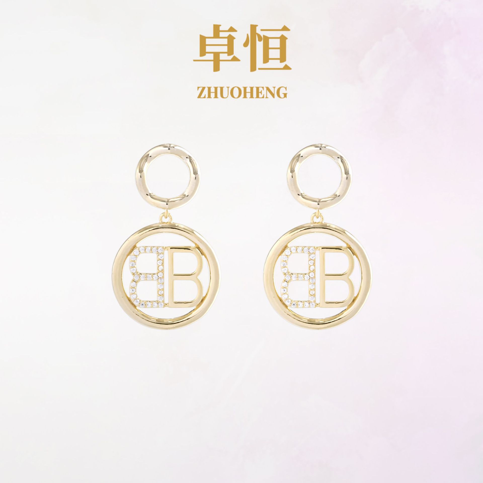High-quality diamond-encrusted letter earrings for women, inS-style light luxury zircon copper gold-plated 925 silver needle earrings, trendy factory wholesale Specification drawing