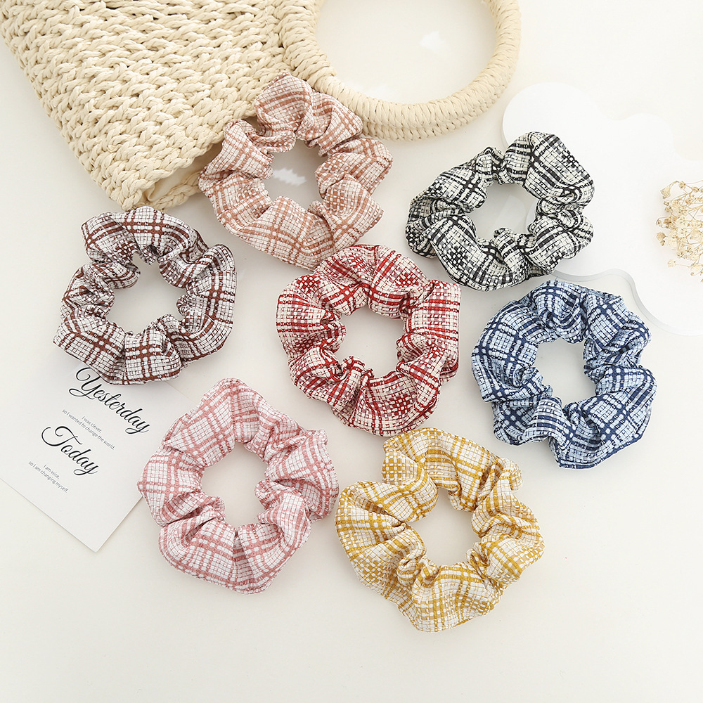 New fabric large intestine hair band for girls, JK campus outfit, checkered headband, fresh and sweet headband in stock wholesale