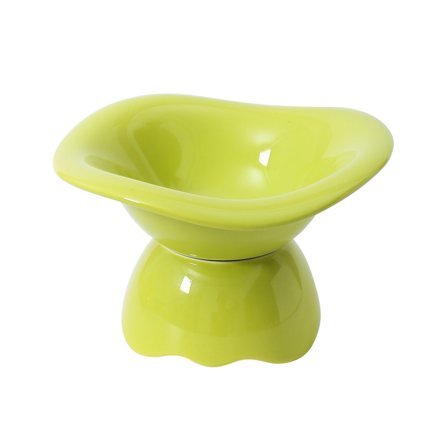 Cream-style series split wavy pet bowl, household ceramic cat bowl and dog bowl, high-legged neck guard bowl, cat and dog food bowl Item Picture