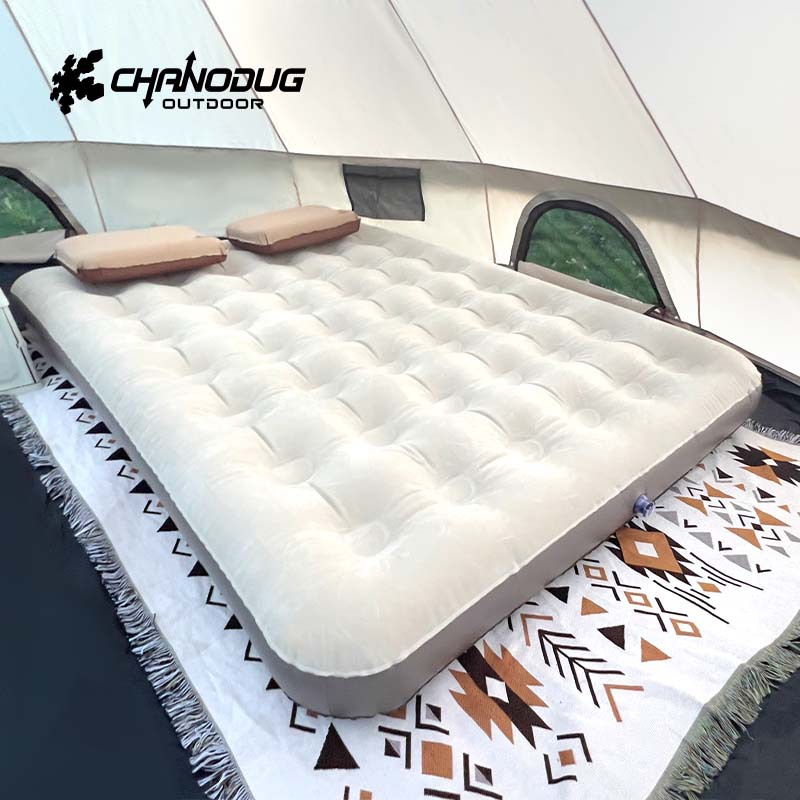 Factory direct sales of outdoor inflatable pvc camping flocking mattresses, folding and thickening, and household height-increasing temporary inflatable beds