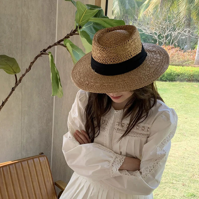 Inglés retro sombrero de copa plana mujer salir de moda verano sombrero de protección solar versátil temperamento francés old money sombrero Specification image