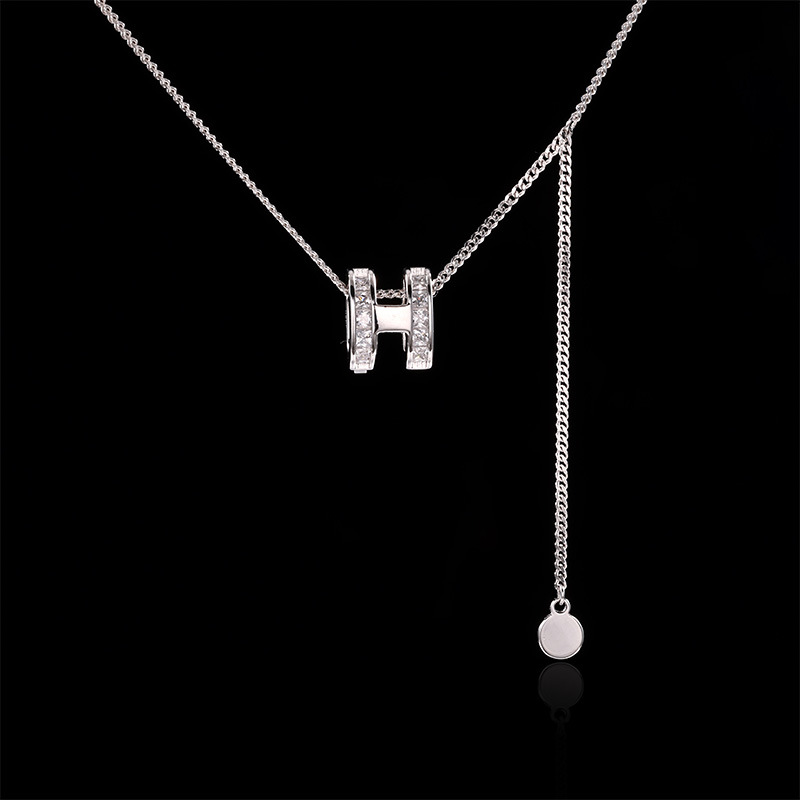 S925纯银法式百搭高级感项链女小众设计感ins风轻奢H字母毛衣链