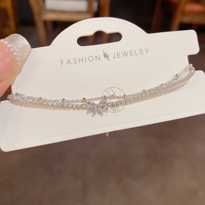 The new summer fashion, light luxury and high-end double-layer full diamond bow bead bracelet is exquisite, versatile and super dazzling details Picture