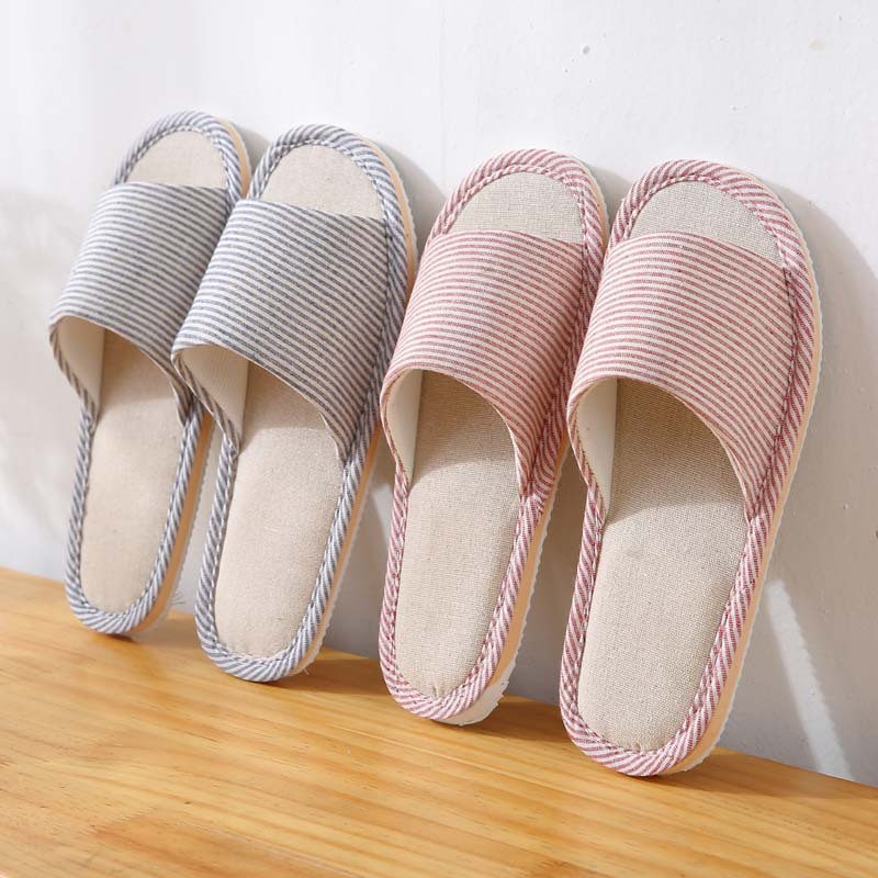 Factory Goods Pass couple cotton slippers, women's summer style linen home indoor wooden floor soft-soled anti-slip shoes for spring and autumn details Picture