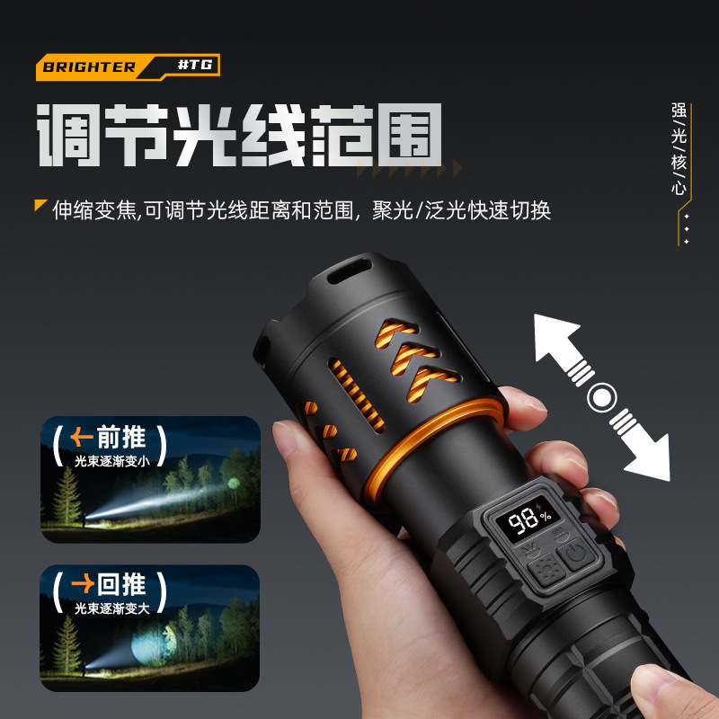 White laser flashlight, telescopic zoom, ultra-bright, long-lasting battery, electric display work light, strong light, outdoor lighting flashlight details Picture