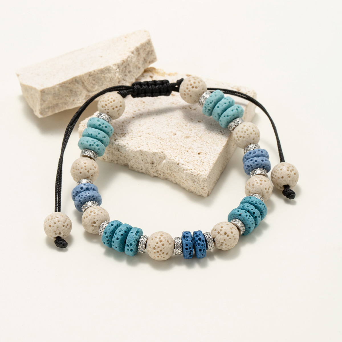Cross-border European and American niche new high-end volcanic stone bracelet, pure handcrafted hand-woven drawstring bracelet and jewelry