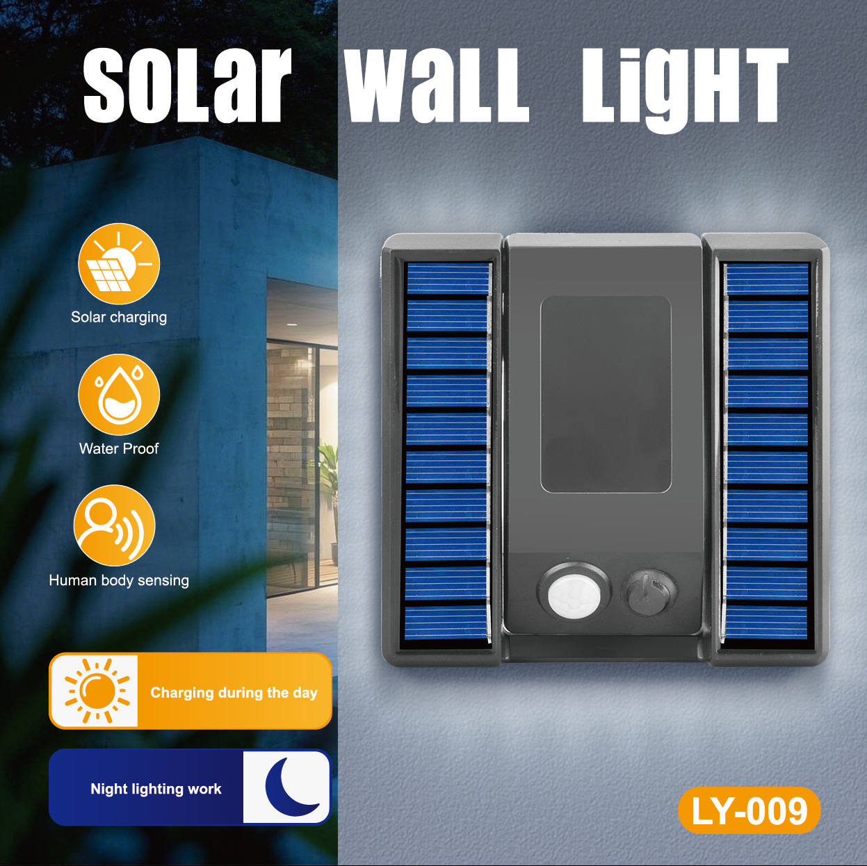 Cross-border blast estilo luz de pared solar al aire libre luz de patio luz de sensor solar luz solar para el hogar luz solar