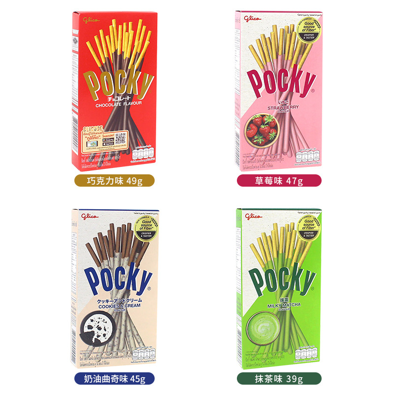 Glico pocky chocolate bars, long milk cookies, coated decorative sandwich cookies, bars and snacks details Picture