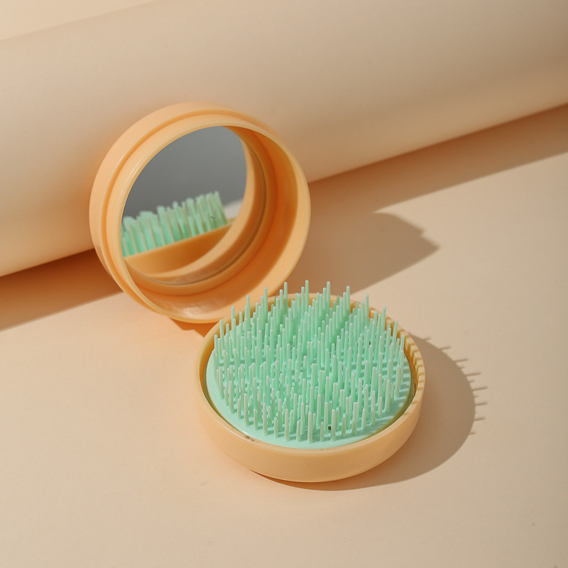 Baihe Massage Comb, round twist-cover dual-purpose mirror comb, Girlish heart portable box Macaron comb, hair care round head Application Scenario